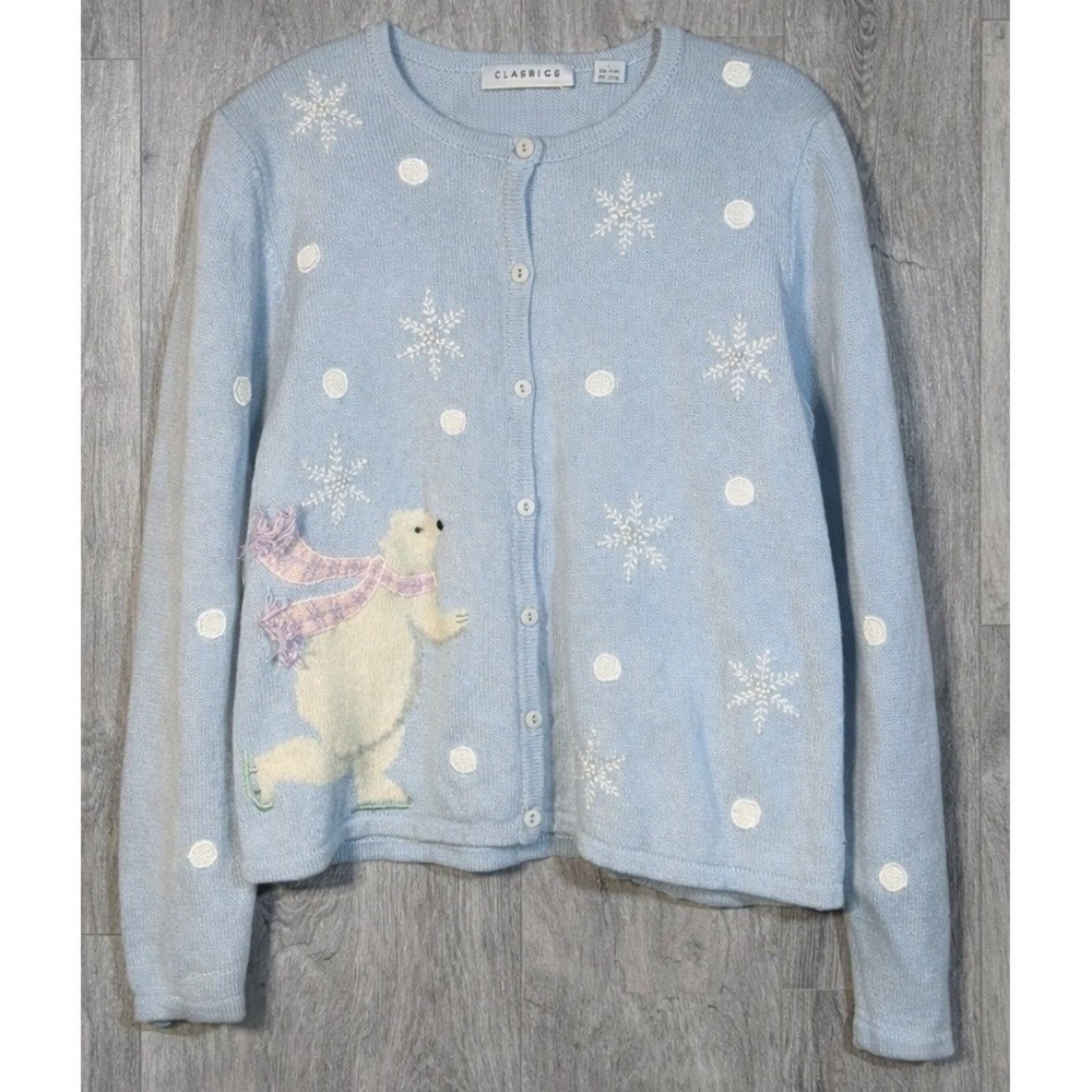 Vintage Polar Bear Christmas Cardigan Holiday Sweater Marisa Christina Womens